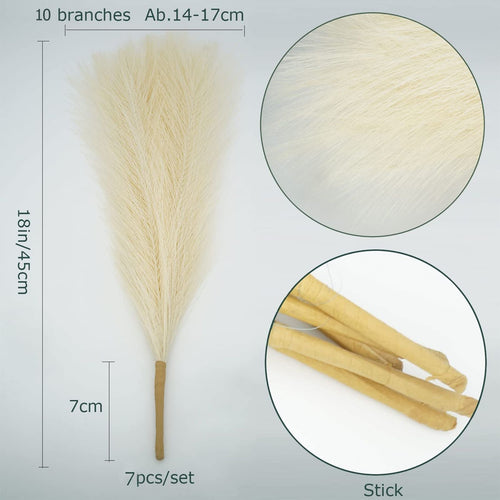 10 Pcs 18"/45cm Faux Pampas Grass Floral with 7 Fluffy Stems, Artificial Fake Flower Boho Decor Branches Plants for Vase Filler Farmhouse Home Wedding Decor (Beige) EasyOptionXY LLC