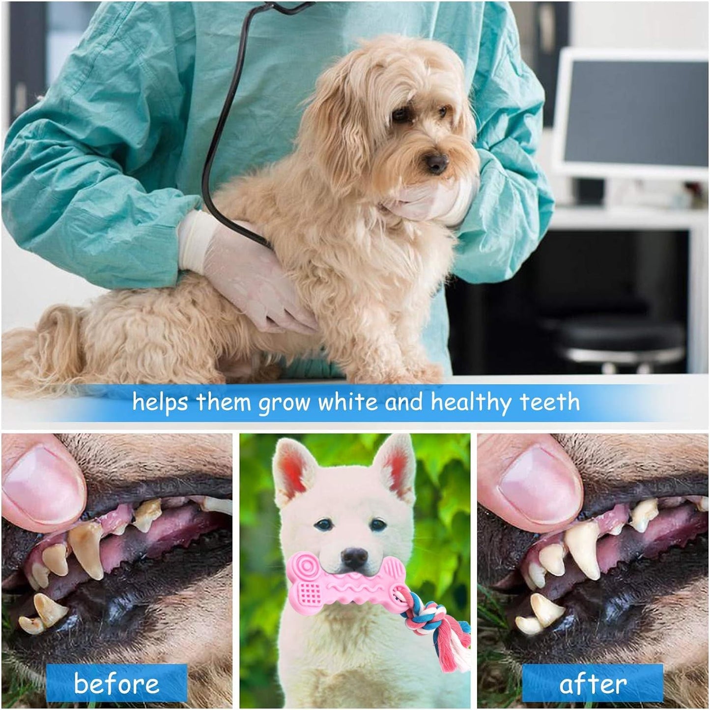 2 Pack Dog Chew Toys, Rubber Puppy Teething Toys with Rope, Interactive Treat Toys for Small Dogs Pets, Pink+Green EasyOptionXY LLC