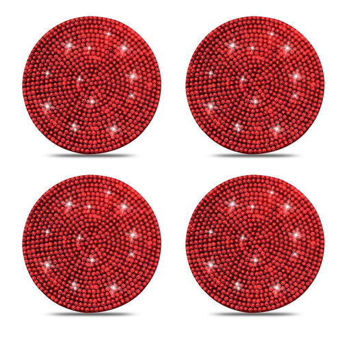 Car Cup Holder Coaster, 4 Pack 2.75 inch Bling Cup Holder, Crystal Car Cup Mat, Universal Vehicle Interior Accessories for Women (Red) EasyOptionXY LLC