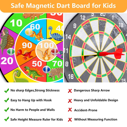 28.74" Large Dart Board Game Set, Dinosaur Theme Double-Sided Kids Dartboards with 20 Sticky Balls, Foldable Indoor Outdoor Party Games Toys for Boys Girls EasyOptionXY LLC