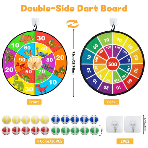 28.74" Large Dart Board Game Set, Dinosaur Theme Double-Sided Kids Dartboards with 20 Sticky Balls, Foldable Indoor Outdoor Party Games Toys for Boys Girls EasyOptionXY LLC