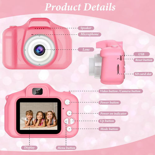 Kids Camera Toys, Digital Camera with 32GB SD Card, Toddler Camera Christmas Birthday Gifts for 3-10 Year Old Boys Girls Toys, Pink EasyOptionXY LLC