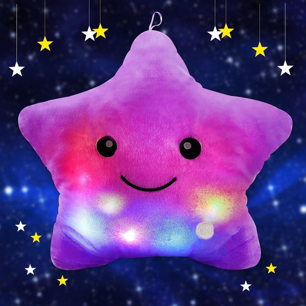 Twinkle Star Plush Pillow, LED Night Light Glowing Cushions, Creative Stuffed Toys Birthday Christmas Gifts for Kids Toddlers, Purple EasyOptionXY LLC