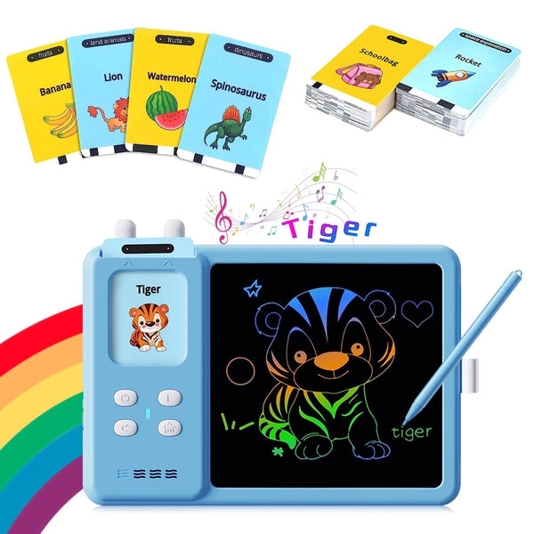 Educational Learning Toys for 3 4 5 6 Year Old, Toddler Doodle Board, LCD Writing Tablet with 112 Learning Flash Cards and 224 Words for Boys and Girls Birthday Gifts, Blue EasyOptionXY LLC