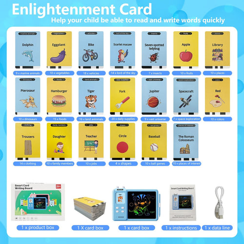 Educational Learning Toys for 3 4 5 6 Year Old, Toddler Doodle Board, LCD Writing Tablet with 112 Learning Flash Cards and 224 Words for Boys and Girls Birthday Gifts, Blue EasyOptionXY LLC