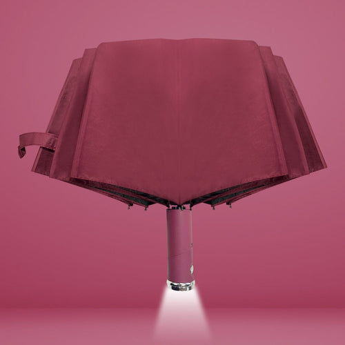 Automatic Folding Umbrella with LED Flashlight Handle, Travel Umbrella with 10 Ribs, Compact Umbrella for Kids Adults (Red) EasyOptionXY LLC