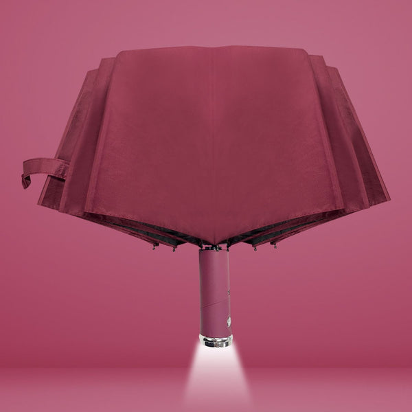 Automatic Folding Umbrella with LED Flashlight Handle, Travel Umbrella with 10 Ribs, Compact Umbrella for Kids Adults (Red) EasyOptionXY LLC