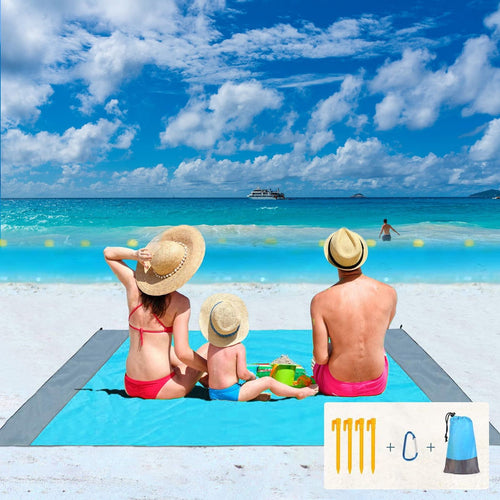 Beach Blanket, 83" x 78" Waterproof Sand Free Beach Mat for 4-7 Persons, Outdoor Picnic Blanket for Travel, Camping, Hiking (Blue) EasyOptionXY LLC