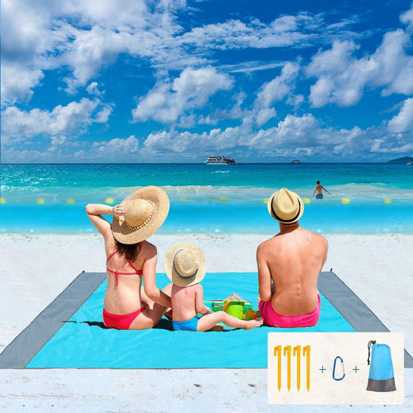 Beach Blanket, 83" x 78" Waterproof Sand Free Beach Mat for 4-7 Persons, Outdoor Picnic Blanket for Travel, Camping, Hiking (Blue) EasyOptionXY LLC