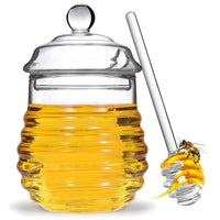 Honey Dispenser, Honey Jar with Dipper and , 8.4 Ounce Glass Honey Pot Container for Honey Home Kitchen Tea Syrup Sugar (Clear) EasyOptionXY LLC