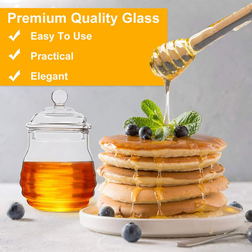 Honey Dispenser, Honey Jar with Dipper and , 8.4 Ounce Glass Honey Pot Container for Honey Home Kitchen Tea Syrup Sugar (Clear) EasyOptionXY LLC