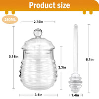 Honey Dispenser, Honey Jar with Dipper and , 8.4 Ounce Glass Honey Pot Container for Honey Home Kitchen Tea Syrup Sugar (Clear) EasyOptionXY LLC