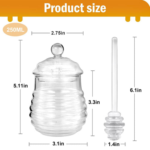 Honey Dispenser, Honey Jar with Dipper and , 8.4 Ounce Glass Honey Pot Container for Honey Home Kitchen Tea Syrup Sugar (Clear) EasyOptionXY LLC