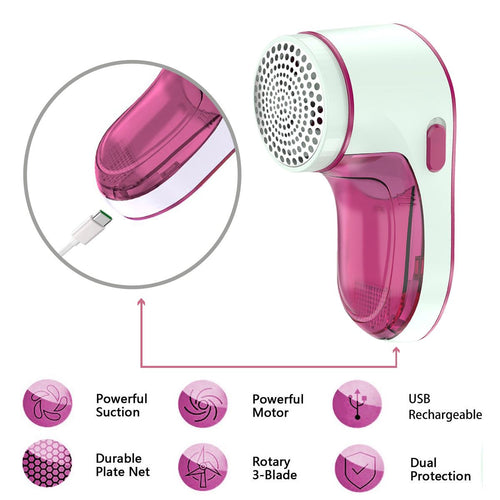 Electric Lint Remover, USB Rechargeable Fabric Shaver for Clothes, Cordless Bobble Sweater Defuzzer with 3 Blades for Fuzz, Pills, Bobbles, Red EasyOptionXY LLC