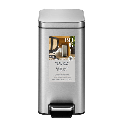 Better Homes & Gardens 2.6G Slim Stainless Steel Step Trash Can; Bedroom Bath Office Step Can EasyOptionXY LLC