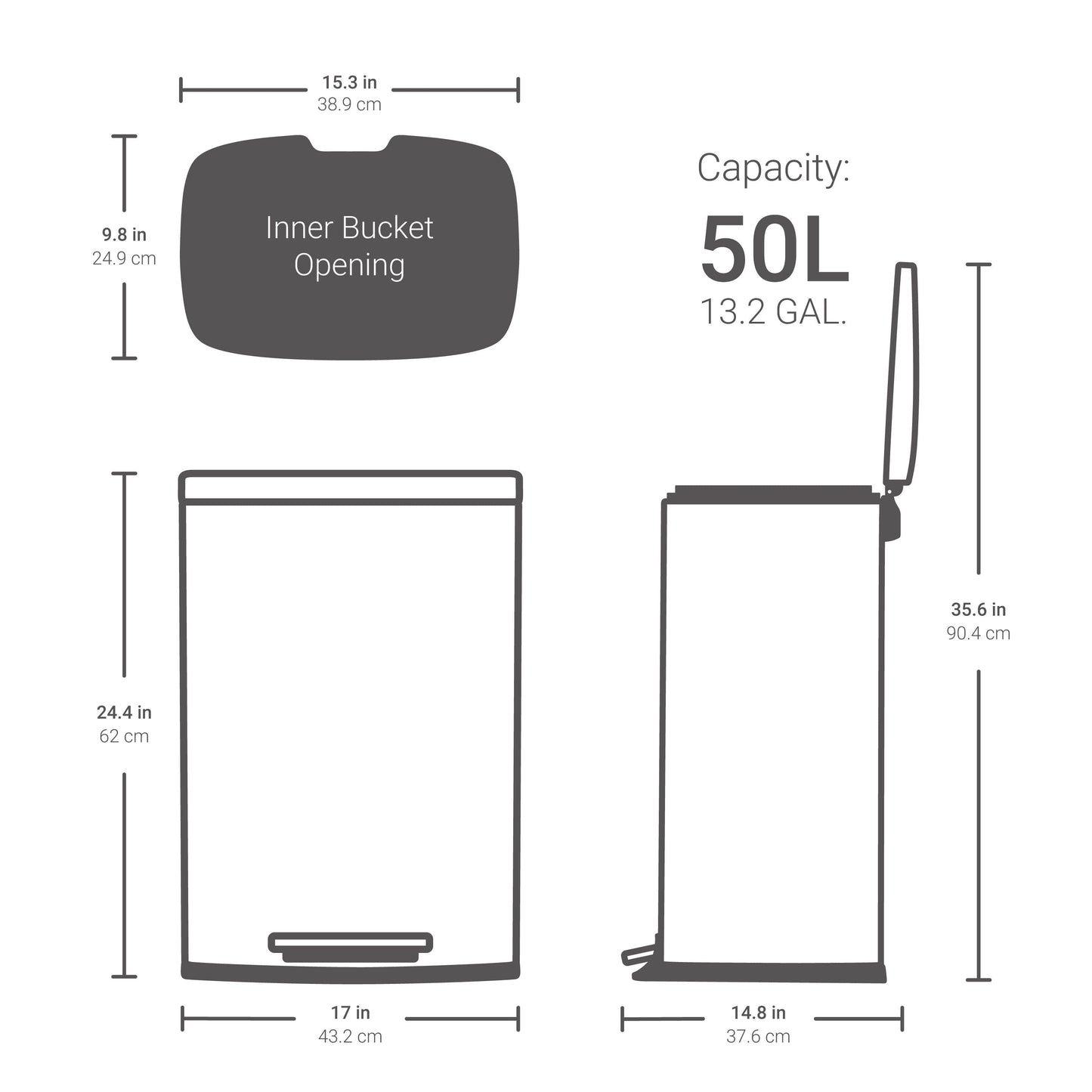 Qualiazero 13.2 Gallon Trash Can, Rectangular Step On Kitchen Trash Can, Silver EasyOptionXY LLC