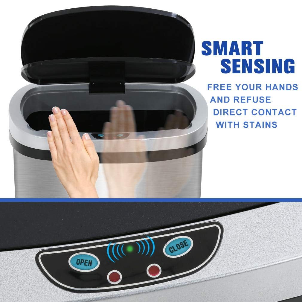 BestOffice 13 Gallon Stainless Steel Touchless Kitchen Trash Can with Motion Sensor for Indoor Use(Silver) EasyOptionXY LLC