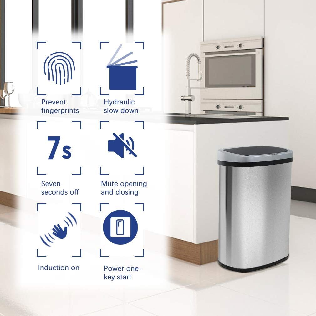 BestOffice 13 Gallon Stainless Steel Touchless Kitchen Trash Can with Motion Sensor for Indoor Use(Silver) EasyOptionXY LLC