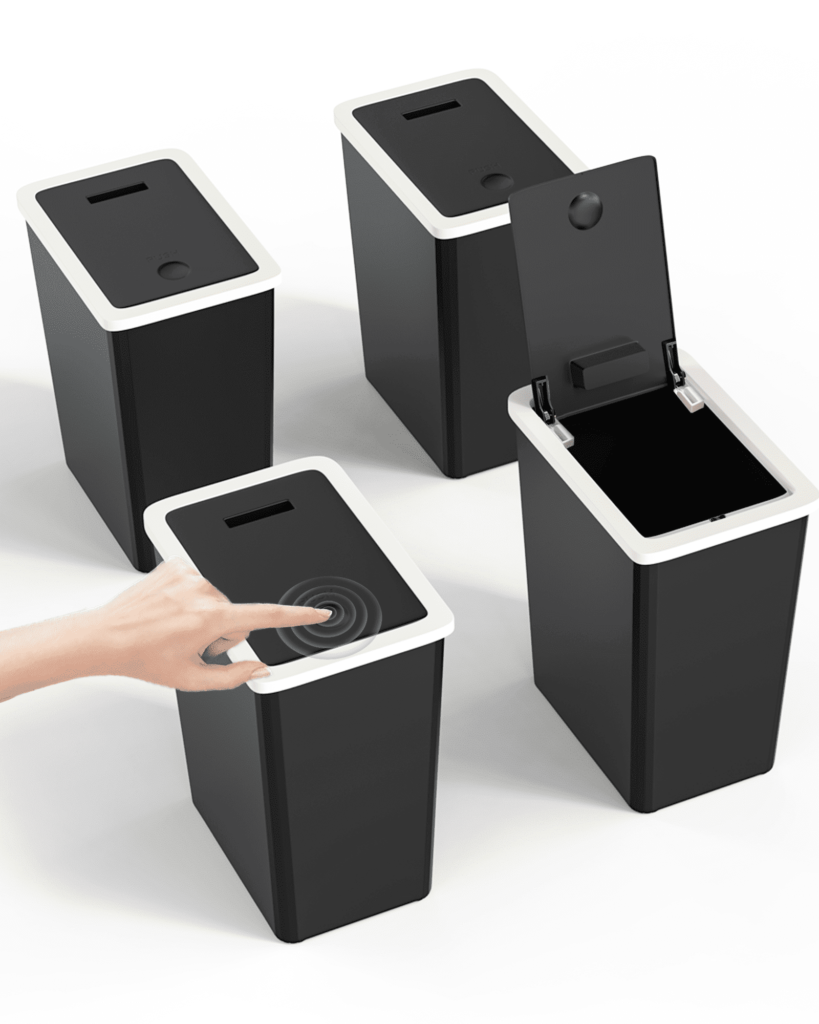 4 Pack Bathroom Trash Can with Lid, 3.2 Gallon Pop-Up Lid Kitchen Garbage Bin for Home,Plastic,Black EasyOptionXY LLC