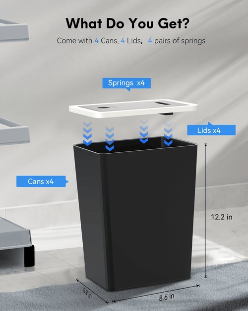 4 Pack Bathroom Trash Can with Lid, 3.2 Gallon Pop-Up Lid Kitchen Garbage Bin for Home,Plastic,Black EasyOptionXY LLC