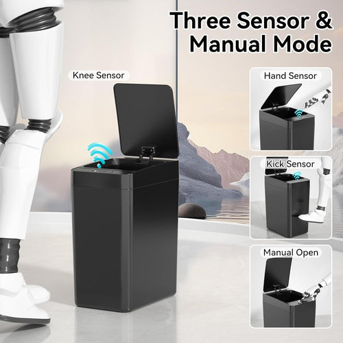 VQJTCVLY Bathroom Small Trash Can with Lid, 2.2 Gallon Touchless Automatic Garbage Can Slim Waterproof Motion Sensor Smart Trash Bin for Bedroom, Office, Kitchen, Living Room (Black) EasyOptionXY LLC