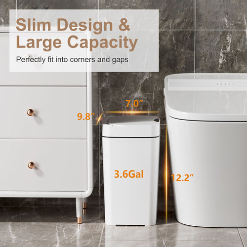 PrettyCare 2 Pcs Smart Automatic Touchless Trash Can with Lid,3.6 Gallon Slim Garbage Bin Waste Basket for Kitchen,Living Room,Bedroom, Bathroom, Office,White,GC01 EasyOptionXY LLC