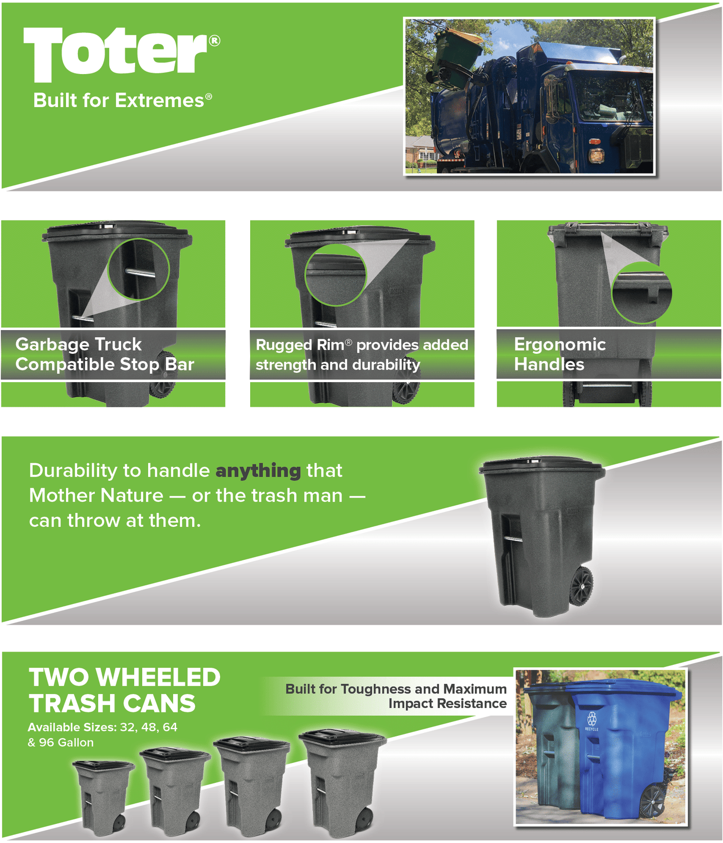 Toter 48-gallon black garbage can with wheels and lid EasyOptionXY LLC