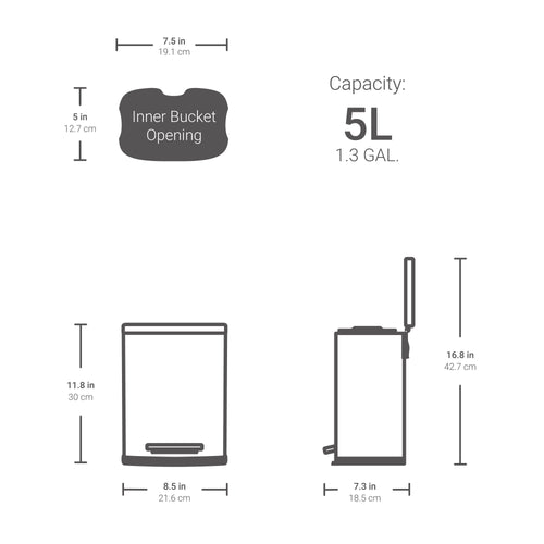 Qualiazero Rectangular Step Garbage Can 3 Piece Combo, 13.2 gal , Two 1.3 gal, Stainless Steel EasyOptionXY LLC