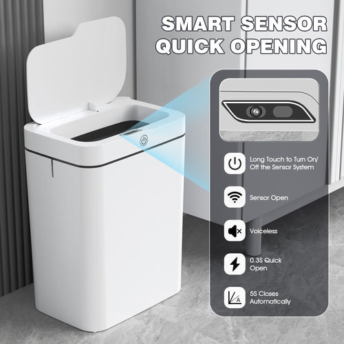 Automatic Bathroom Trash Can with Lid, 3.95 Gallon Touchless Trash Bin, Smart Plastic Slim Garbage Can Small White Wastebasket for Bedroom, Bathroom, Office, Living Room, Toilet, RV EasyOptionXY LLC