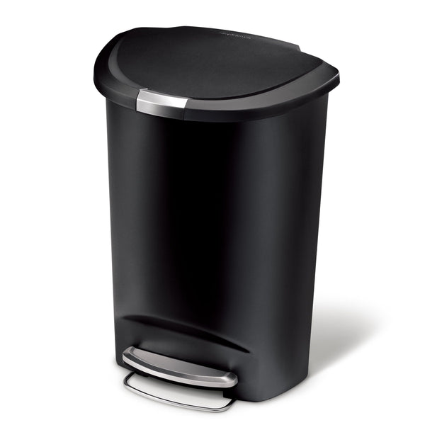 simplehuman 13 Gallon Trash Can, Black Plastic Semi-Round Step Kitchen Trash Can with Secure Slide Lock EasyOptionXY LLC
