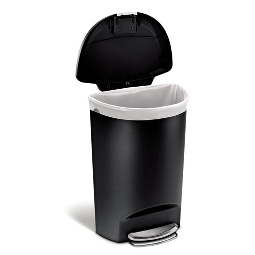 simplehuman 13 Gallon Trash Can, Black Plastic Semi-Round Step Kitchen Trash Can with Secure Slide Lock EasyOptionXY LLC