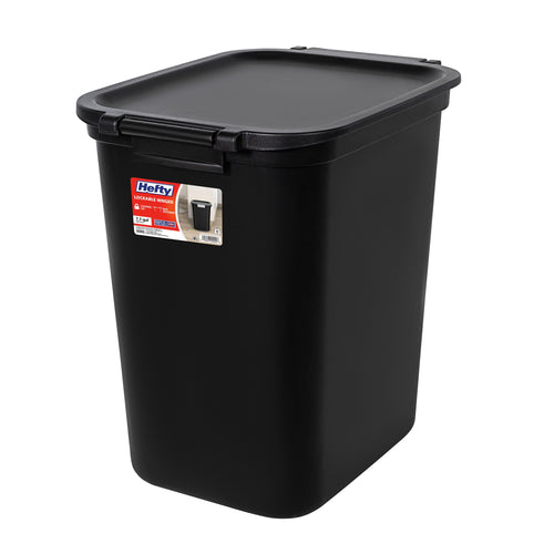 Hefty 7.7 Gallon Trash Can, Plastic Hinged Locking Lid Kitchen Trash Can, Black EasyOptionXY LLC