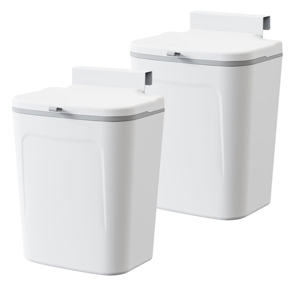 TINANA Hanging Small Trash Can, 2 Gallon Kitchen Waste Bin for Counter Top or Under Sink, 2 Pack Mountable Indoor Compost Bucket - White EasyOptionXY LLC