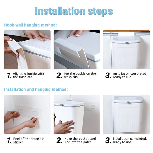 TINANA Hanging Small Trash Can, 2 Gallon Kitchen Waste Bin for Counter Top or Under Sink, 2 Pack Mountable Indoor Compost Bucket - White EasyOptionXY LLC