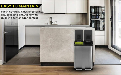 Simpli-Magic 40L Dual Compartment Trash Can Soft-Close Lid Step Garbage Can, 20L x 20L EasyOptionXY LLC