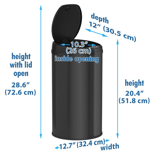 iTouchless 8 Gallon Round Deodorizer Matte Black Stainless Steel Sensor Trash Can EasyOptionXY LLC