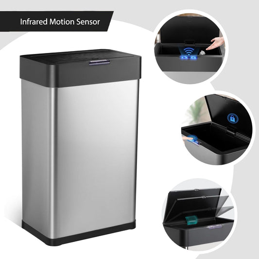 Silver Automatic Trash Can, Kitchen, Office, Bedroom Touchless Motion Sensor Trash Can Stainless Steel with Lid - 16 Gallon EasyOptionXY LLC