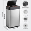 Silver Automatic Trash Can, Kitchen, Office, Bedroom Touchless Motion Sensor Trash Can Stainless Steel with Lid - 16 Gallon EasyOptionXY LLC