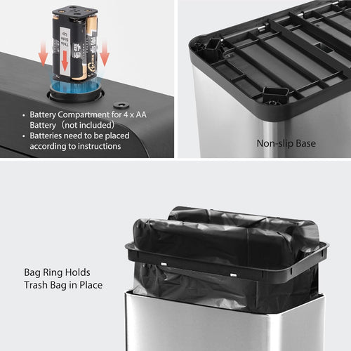Silver Automatic Trash Can, Kitchen, Office, Bedroom Touchless Motion Sensor Trash Can Stainless Steel with Lid - 16 Gallon EasyOptionXY LLC