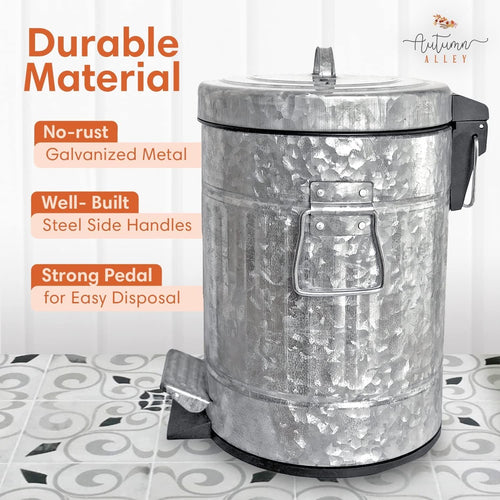 Autumn Alley Galvanized Metal Farmhouse Pedal Garbage Can - Modern Farmhouse Bathroom Accessories EasyOptionXY LLC