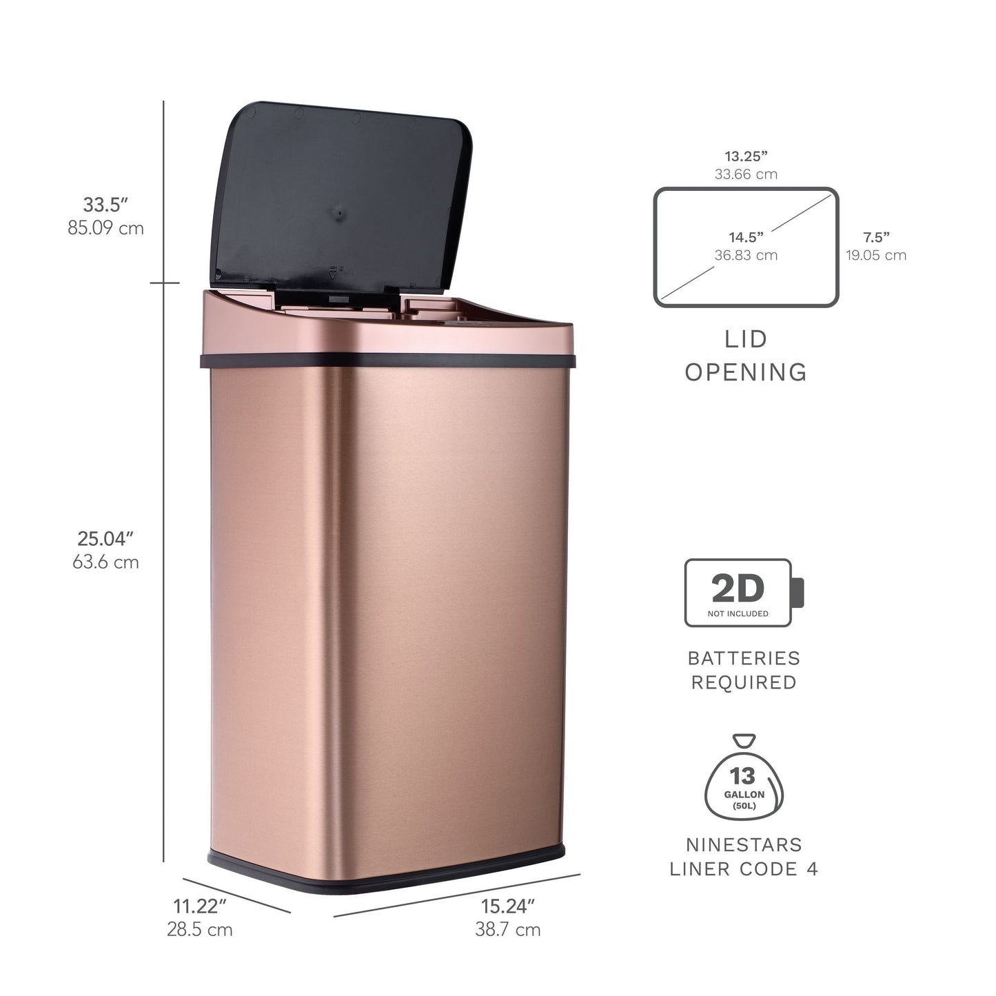 Nine Stars Motion Sensor Rectangular Kitchen Garbage Can, Gold Stainless Steel, 13.2 gal EasyOptionXY LLC