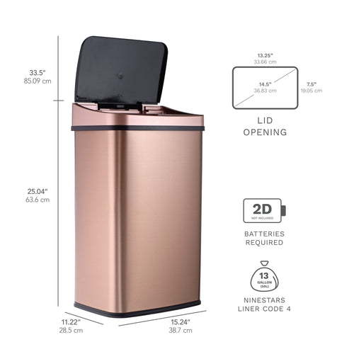 Nine Stars Motion Sensor Rectangular Kitchen Garbage Can, Gold Stainless Steel, 13.2 gal EasyOptionXY LLC