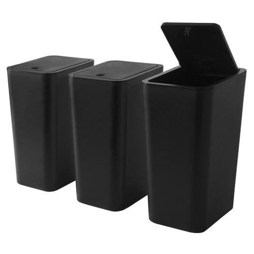 3 Pack Slim Plastic Trash Can, 2.6 Gallon Garbage Can with Press Top Lid, Modern Waste Basket for Bathroom, Black EasyOptionXY LLC