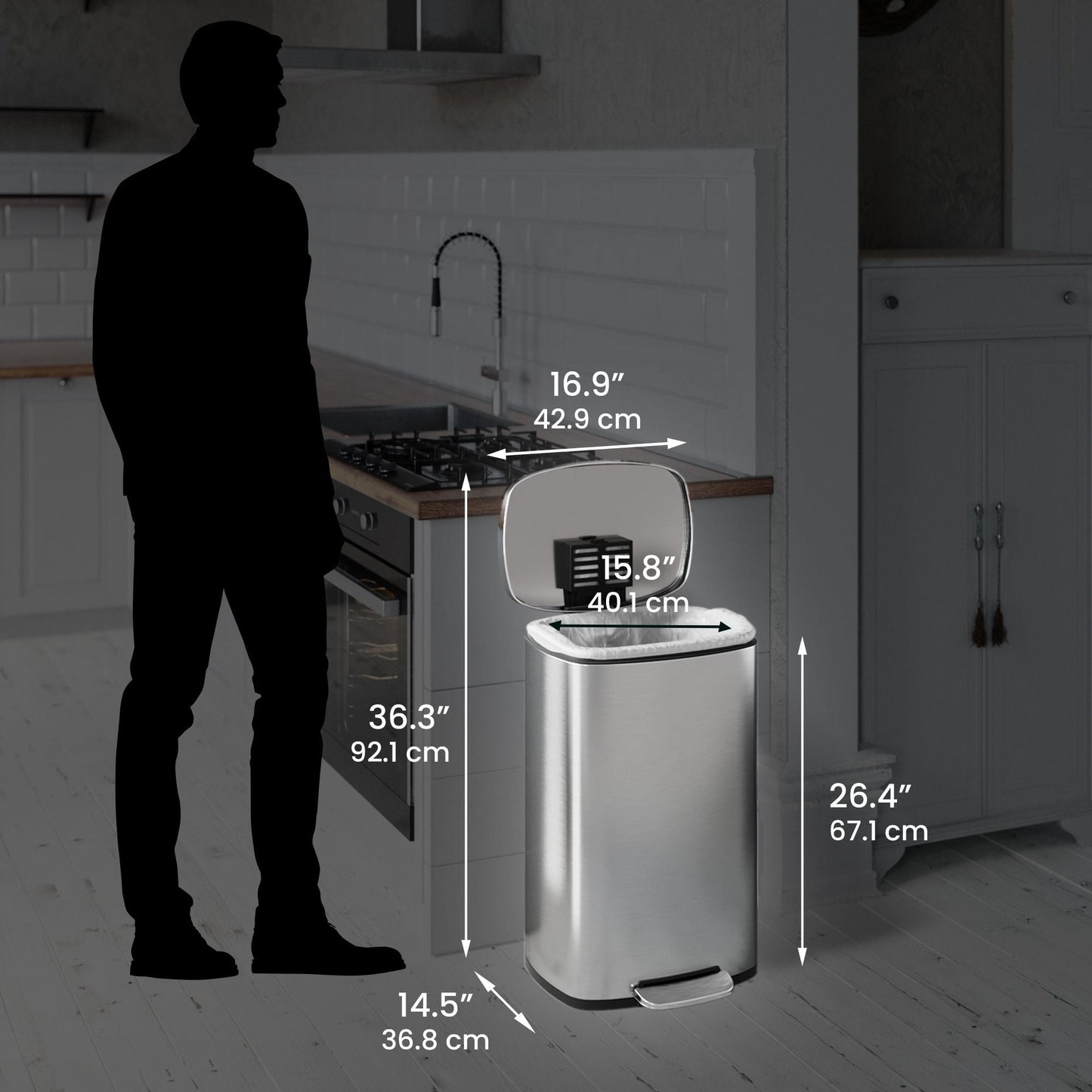 iTouchless SoftStep 13.2 Gallon Step Pedal Garbage Can, Stainless Steel, 50 Liter, Kitchen Trash Bin EasyOptionXY LLC