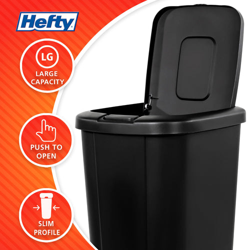 Hefty 13.3 Gallon Trash Can, Plastic Touch Top Kitchen Trash Can, Black (2 Pack) EasyOptionXY LLC