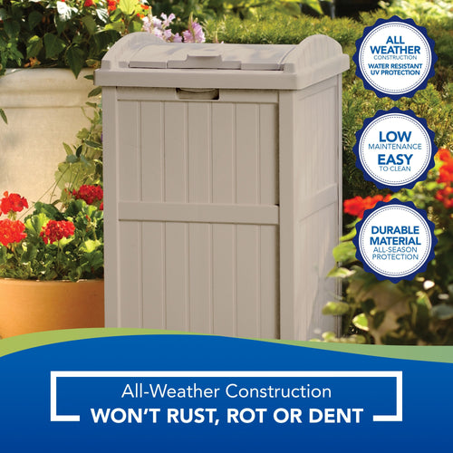 Suncast Outdoor Hideaway Trash Container for Patio, Resin Taupe, 33-Gallon EasyOptionXY LLC