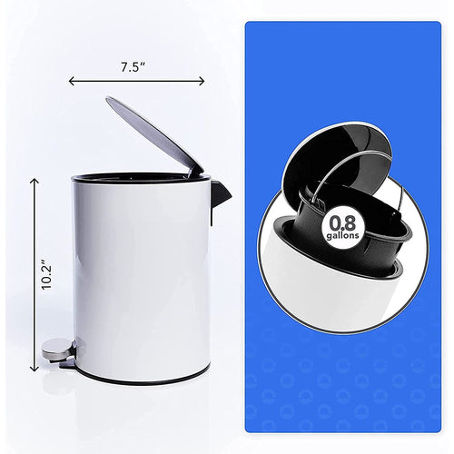 Bamodi Mini Step Trash Can 0.8 Gallons White - Soft-Closing System - Small Lidded Trash - Removable Inner Bucket EasyOptionXY LLC