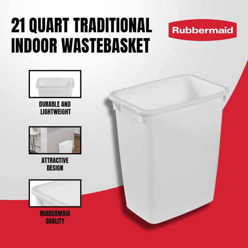Rubbermaid 21 Qt Traditional Wastebasket Indoor Trash Can Container, White EasyOptionXY LLC