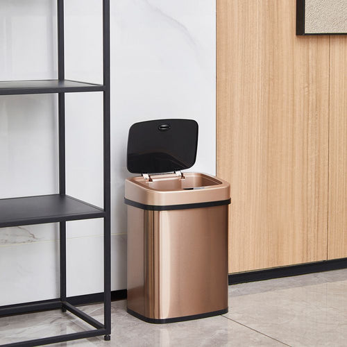 Nine Stars 3.2 Gallon Trash Can, Touchless Bathroom Trash Can, Gold Stainless Steel EasyOptionXY LLC