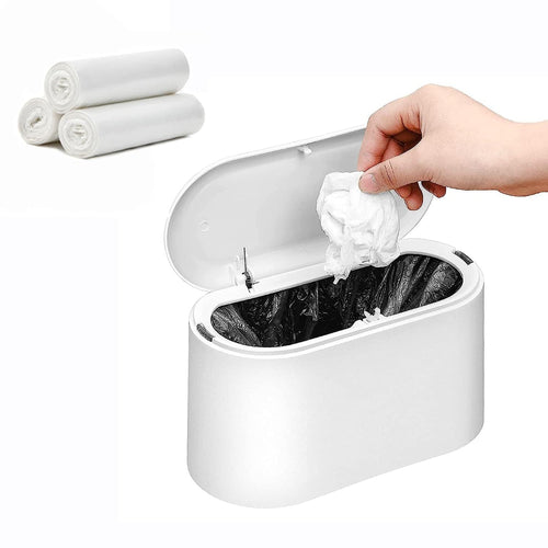 Mini Trash Can with Lid,Small Can,Desk Can,Countertop Garbage Cans,Tiny Waste Basket,White,Free 3 roll Bags EasyOptionXY LLC